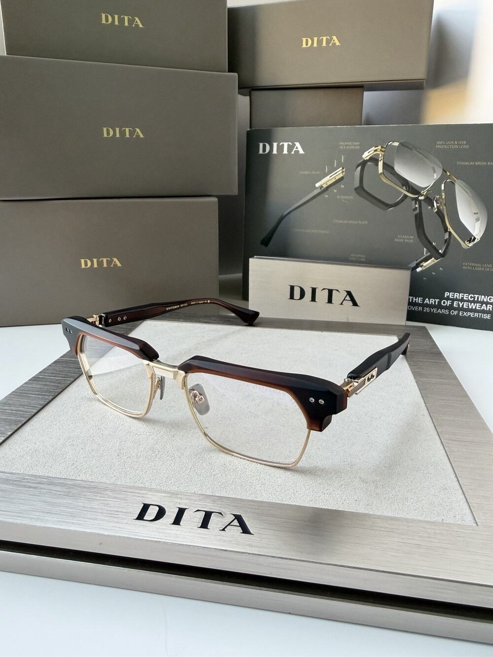 DITA STATESMAN SEVEN DTX 443-02 Matte Root Beer Gold Clear Eyeglasses AUTHENTIC